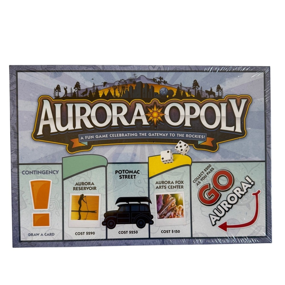 Aurora-Opoly Board Game Late for the Sky Aurora Colorado Monopoly Style Sealed